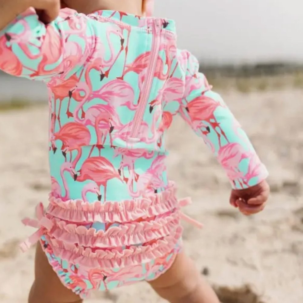 Fab Flamingo Long Sleeve One Piece Rash Guard - Picture 3 of 5